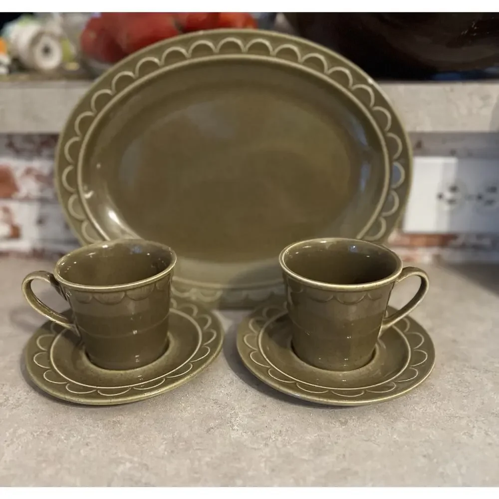 MCM‎ 70s Homer Laughlin Sheffield Granada Tray & Tea Cup Set Groovy Party Decor